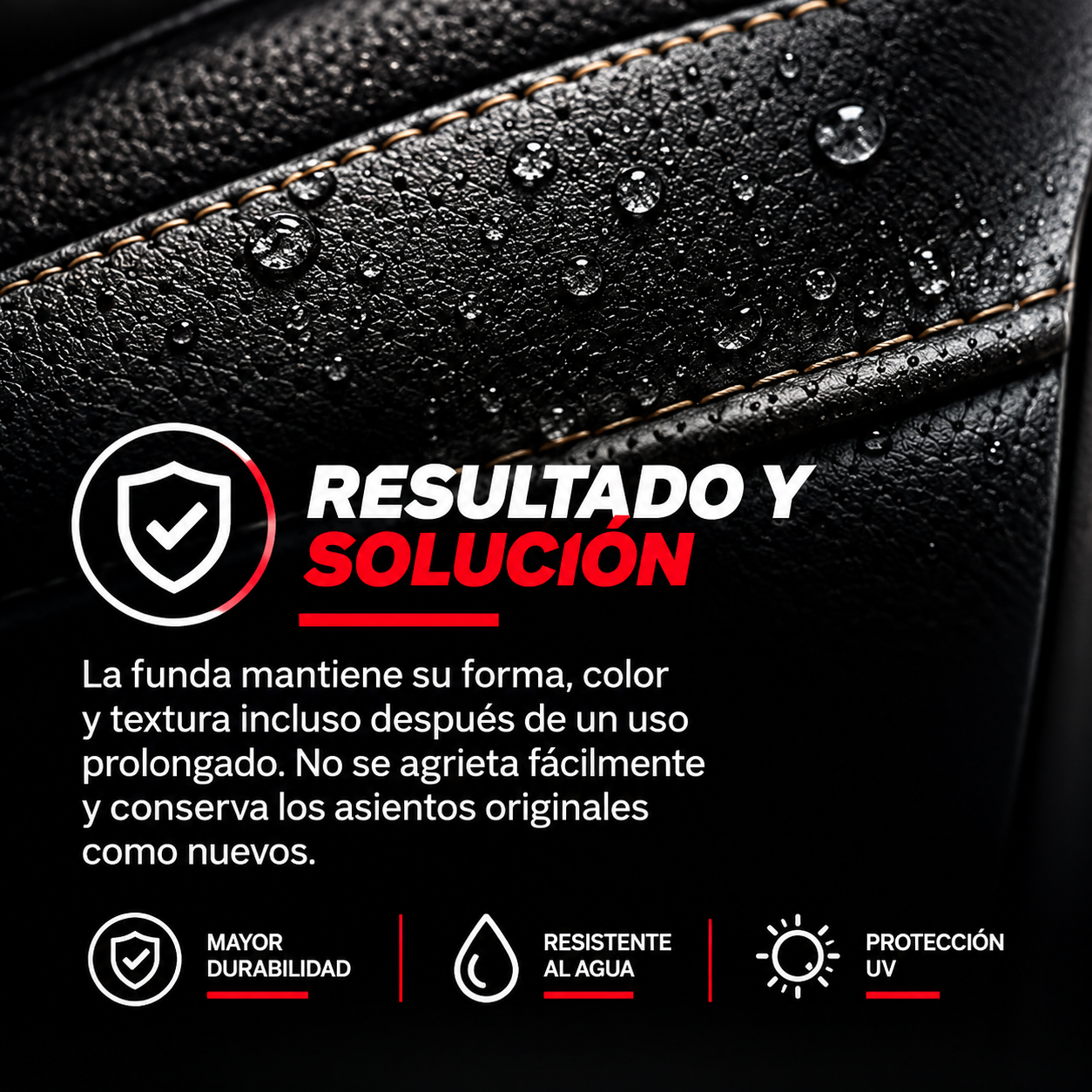 Cuero sintético resistente al agua con gotas sobre la superficie