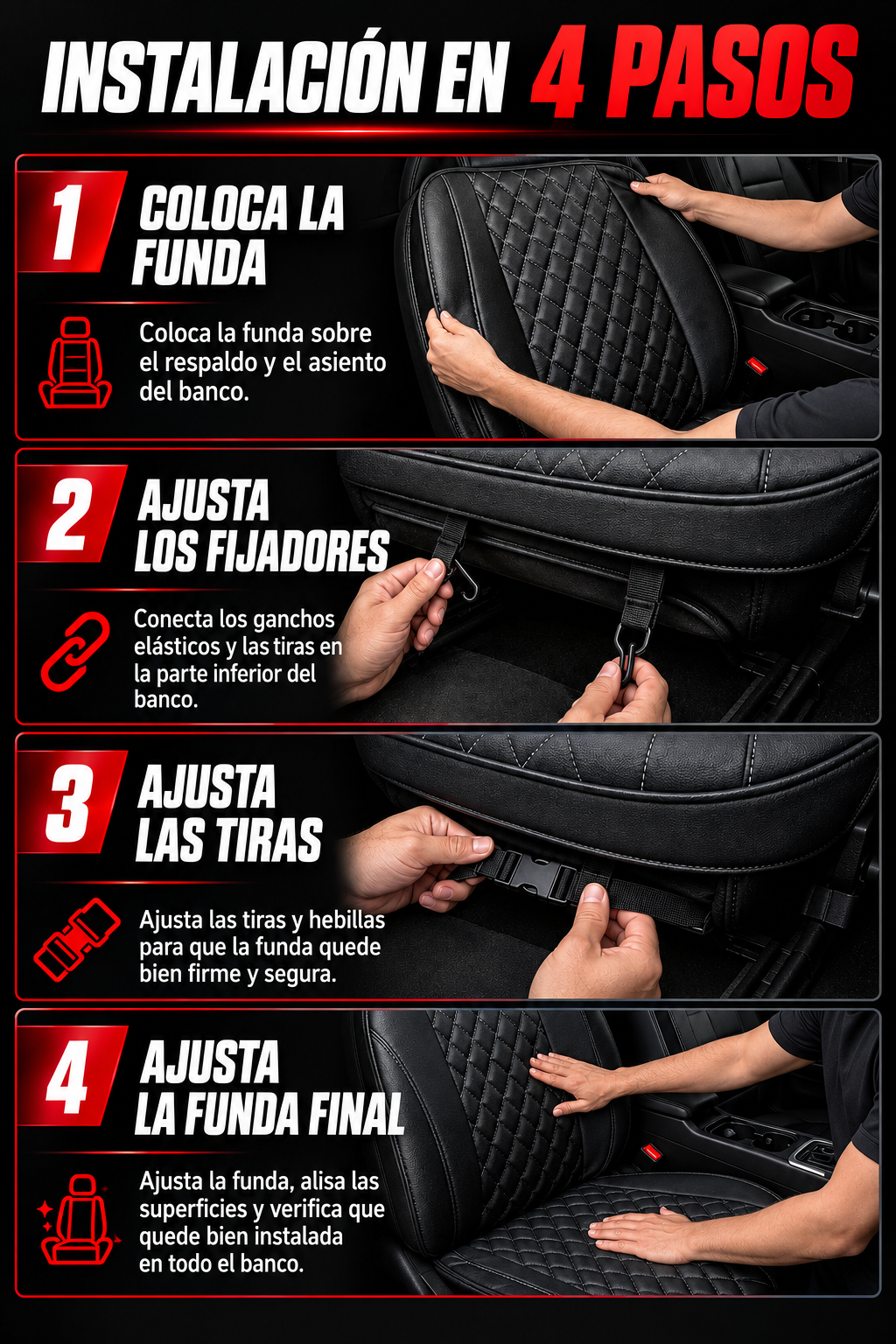 Guía de instalación de la capa de asiento en 4 pasos